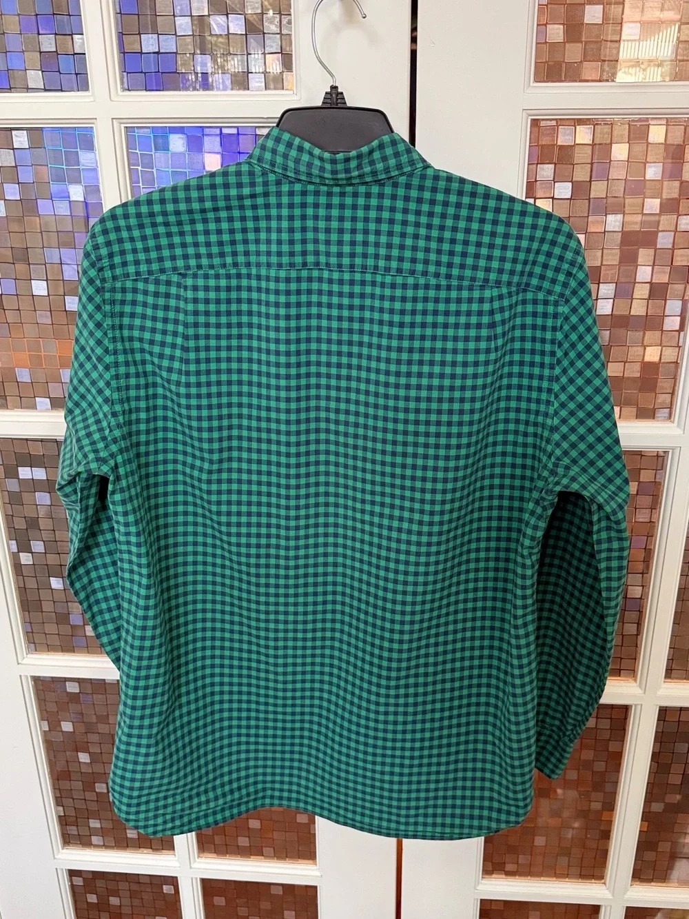 J. Crew Men's Green and Black Check Button-Down Shirt